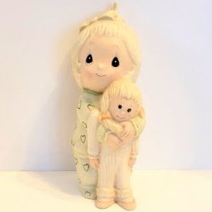 VINTAGE CERAMIC ADORABLE LITTLE GIRL WITH DOLL 6.5"